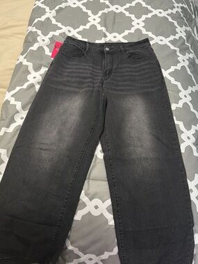 High-Rise Black Washed Wide Leg Jeans
